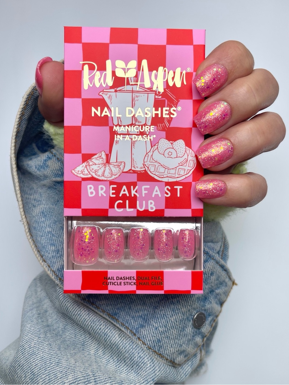 Red Aspen Pink Glitter Press-On Nails — Sabella (Short Coffin)